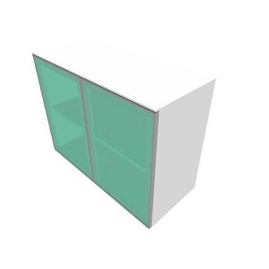 Glastürenschrank SOLUS PLAY, 2 Ordnerhöhen, grifflos, satiniert, B 800 x T 440 x H 748 mm, weiß