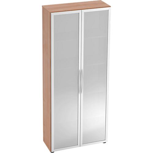 Glastürenschrank TARA, 5 Ordnerhöhen, B 800 x T 346 x H 1880 mm, Nussbaum-Dekor