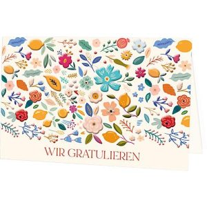 Glückwunschkarte Korsch Wir Gratulieren – Bunter Blumenmix, mit buntem Motiv & Umschlägen, Querformat, B 170 x H 115 mm, Karton, naturweiß, 10 Stück
