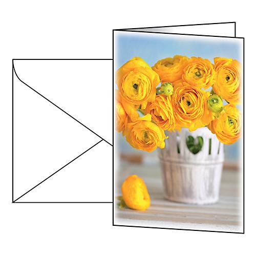 Grußkarte Sigel „Ranunculus“, Format B6, 115 x 170 mm, mit weißen & gummierten Umschlägen, gelb, FSC®-Glanzkarton, 10 Stück