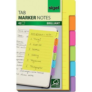 Haftnotizen Sigel Tab Marker Notes, 6-farbig, 42 Blatt, 98 x 148 mm, beschreibbar Haftnotizen Sigel Tab Marker Notes, 6-farbig, 42 Blatt, 98 x 148 mm, beschreibbar