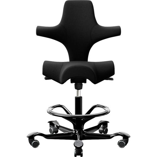 HÅG Capisco 8106 Bürostuhl, höhen- und tiefenverstellbar, Aluminium-Fußkreuz, Hartrollen, Schaumstoff, Fußring, schwarz/schwarz