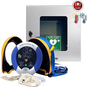 HeartSine SAM350P Defibrillator, AED, mit manueller Schockabgabe, 4 Jahre Allgefahren-Zusatzversicherung, klimatisierter Außenwandkasten mit Standortmarkierung, Erste-Hilfe-Set HeartSine SAM350P Defibrillator, AED, mit manueller Schockabgabe, 4 Jahre Allgefahren-Zusatzversicherung, klimatisierter Außenwandkasten mit Standortmarkierung, Erste-Hilfe-Set