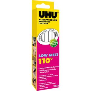 Heißklebepistole Patronen UHU LT 110 Low Melt, 200 g, ovale Form, für nahezu alle Materialien Heißklebepistole Patronen UHU LT 110 Low Melt, 200 g, ovale Form, für nahezu alle Materialien