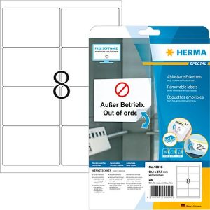 Herma Etiketten Nr. 10018, 99,1 x 67,7 mm, ablösbar, selbstklebend, blickdicht, Papier, weiß, 200 Stück