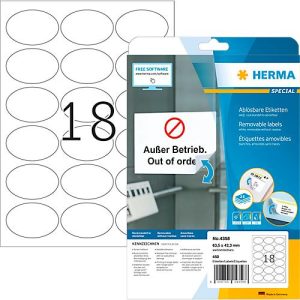 Herma Etiketten Nr. 4358, 63,5 x 42,3 mm, ablösbar, selbstklebend, sichere Haftung, Papier, weiß, 450 Stück