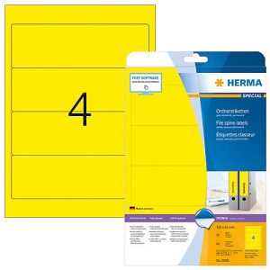 Herma Ordneretiketten A4, 192 x 61 mm, permanent haftend/bedruckbar, 80 Stück, gelb Herma Ordneretiketten A4, 192 x 61 mm, permanent haftend/bedruckbar, 80 Stück, gelb