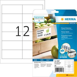 Herma Power-Etiketten Nr. 10907, 97 x 42,3 mm, selbstklebend, extrem stark haftend, Papier, weiß, 300 Stück