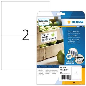 Herma Power-Etiketten Nr. 10910, 210 x 148 mm, selbstklebend, extrem stark haftend, Papier, weiß, 50 Stück