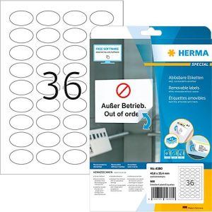 Herma Power-Etiketten Nr. 4380, 40,6 x 25,4 mm, ablösbar, selbstklebend, stark haftend, Papier, weiß, 900 Stück Herma Power-Etiketten Nr. 4380, 40,6 x 25,4 mm, ablösbar, selbstklebend, stark haftend, Papier, weiß, 900 Stück