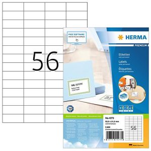 Herma Premium-Adressetiketten Nr. 4273, 52,5 x 21,2 mm, selbstklebend, permanenthaftend, bedruckbar, Papier, weiß, 5600 Stück auf 100 Blatt Herma Premium-Adressetiketten Nr. 4273, 52,5 x 21,2 mm, selbstklebend, permanenthaftend, bedruckbar, Papier, weiß, 5600 Stück auf 100 Blatt