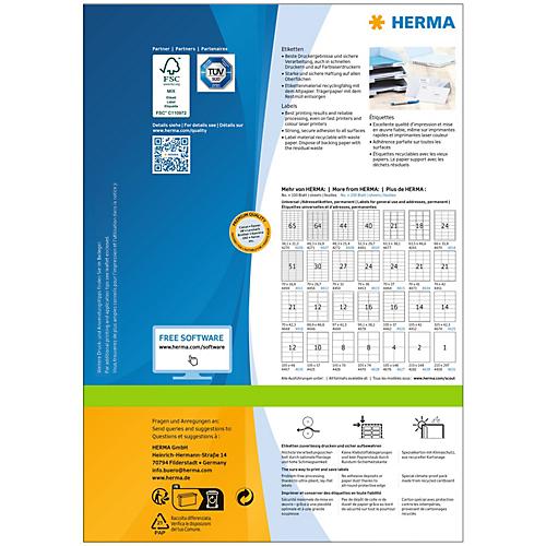 Herma Premium-Adressetiketten Nr. 4475, 105 x 41 mm, selbstklebend, permanenthaftend, bedruckbar, Papier, weiß, 1400 Stück auf 100 Blatt
