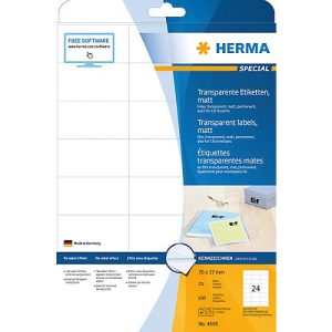Herma Transparente matte Folien-Etiketten Nr. 4685 auf DIN A4-Blättern, 600 Etiketten, 25 Bogen