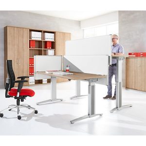 Hinter-Tischtrennwand Schallschutz System 40, höhenverstellbar, B 800-1800 x H 600 mm, weiß