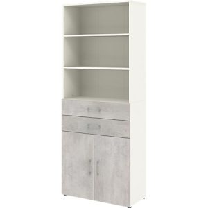 Home Office Kombischrank TEMPIO, aus Holz, 2 Türen, 2 Einschübe, 6 OH, B 800 x T 340 x H 2130 mm, weiß/Beton