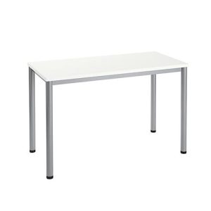 Home Office Schreibtisch Nevada, Rechteck, 4-Fuß Rundrohr, B 1200 x T 600 x H 740 mm, weiß/alusilber