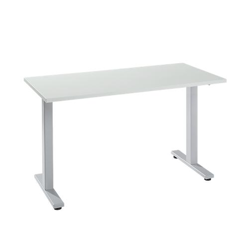 Home Office Schreibtisch Start Off, Rechteck, T-Fuß, B 1300 x T 650 x H 735 mm, lichtgrau/weißaluminium