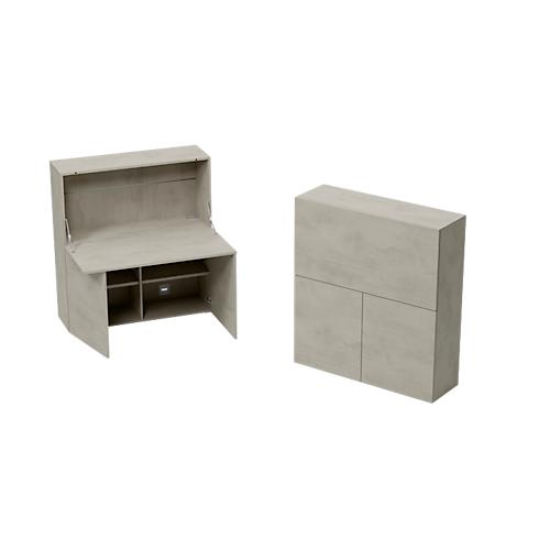 Homeoffice Sekretär, Tischplatte B 1200 x H 600 mm, Kabeldurchlässe/Systemschiene/Klappfach, B 1200 x T 380 x H 1320 mm, Holz, Ceramic grey