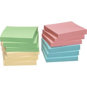 INFO Haftnotizen, Recyclingpapier, 75 x 75 mm, 12 x 100 Blatt, blanko, bunt
