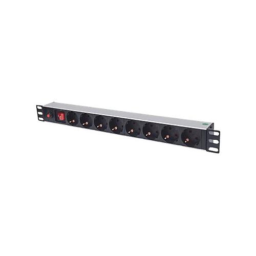 Intellinet 19'' 1U Rackmount 8-Way Power Strip - German Type, With On/Off Switch and Overload Protection, 3m Power Cord - Steckdosenleiste'