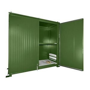 Isolierter Regalcontainer BAUER CEH 29-2, Stahl, Doppelflügeltor, B 3220 x T 1500 x H 3030 mm, grün