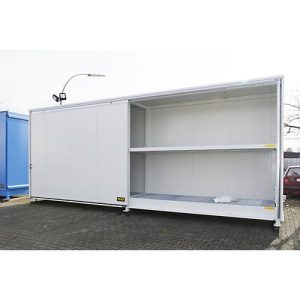 Isolierter Regalcontainer BAUER CEH 81-2, Stahl, Schiebetor, B 8400 x T 1550 x H 3190 mm, weiß