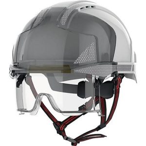 JSP Industriekletterhelm EVO VISTAlens Dualswitch, ABS weiß/rauch, EN 397/12492, belüftet, integrierter Gesichtsschutz JSP Industriekletterhelm EVO VISTAlens Dualswitch, ABS weiß/rauch, EN 397/12492, belüftet, integrierter Gesichtsschutz