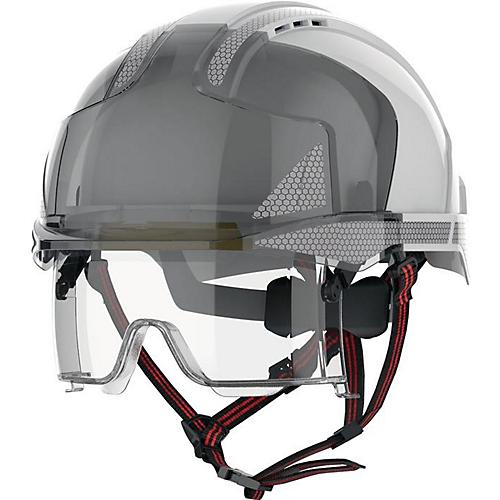 JSP Industriekletterhelm EVO VISTAlens Dualswitch, ABS weiß/rauch, EN 397/12492, belüftet, integrierter Gesichtsschutz
