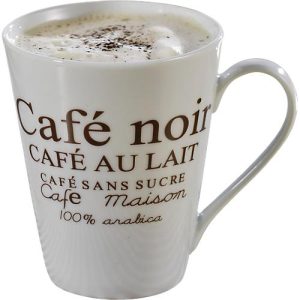 Kaffeebecher-Set FAKT, 6 Tassen, jeweils 0,25 l, Porzellan, weiß mit braunem Dekordruck Kaffeebecher-Set FAKT, 6 Tassen, jeweils 0,25 l, Porzellan, weiß mit braunem Dekordruck