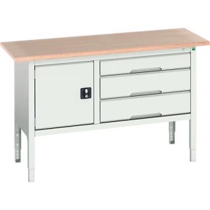 Kastenwerkbank Bott verso, mit Multiplex-Platte, 3 Schubladen & 1 Tür, B 1500 x T 600 x H 830 – 930 mm, RAL 7035 Lichtgrau Kastenwerkbank Bott verso, mit Multiplex-Platte, 3 Schubladen & 1 Tür, B 1500 x T 600 x H 830 – 930 mm, RAL 7035 Lichtgrau