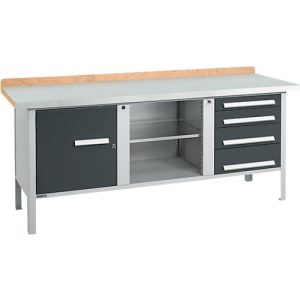Kastenwerkbank Schäfer Shop Select PW 200-1, ESD, Buche Multiplexplatte, mit Stahlabdeckung, bis 750 kg, B 2000 x T 700 x H 840 mm, Anthrazit