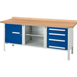 Kastenwerkbank Schäfer Shop Select PW 200-1, mitteldichte Faserplatte (MDF), bis 750 kg, B 2000 x T 680 x H 838 mm, Enzianblau