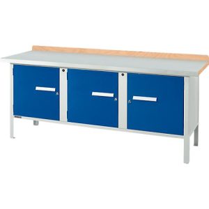 Kastenwerkbank Schäfer Shop Select PW 200-3, ESD, Buche Multiplexplatte, mit Stahlabdeckung, bis 750 kg, B 2000 x T 700 x H 840 mm, Enzianblau