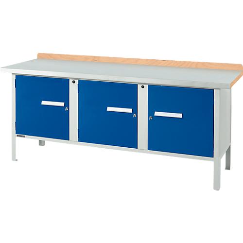 Kastenwerkbank Schäfer Shop Select PW 200-3, ESD, Buche Multiplexplatte, mit Stahlabdeckung, bis 750 kg, B 2000 x T 700 x H 840 mm, Enzianblau