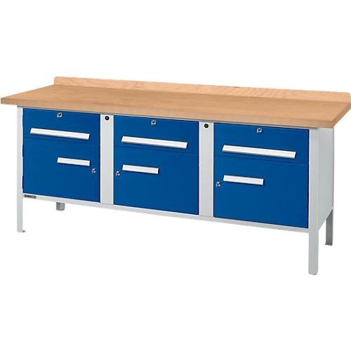 Kastenwerkbank Schäfer Shop Select PW 200-5, mitteldichte Faserplatte (MDF), bis 750 kg, B 2000 x T 680 x H 838 mm, Enzianblau