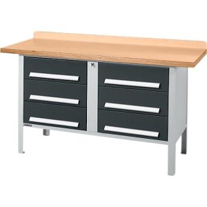 Kastenwerkbank Schäfer Shop Select PWi 150-6, Buche Multiplexplatte, bis 750 kg, B 1500 x T 700 x H 840 mm, Anthrazit