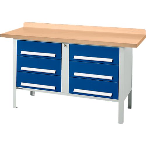 Kastenwerkbank Schäfer Shop Select PWi 150-6, mitteldichte Faserplatte (MDF), bis 750 kg, B 1500 x T 680 x H 838 mm, Enzianblau