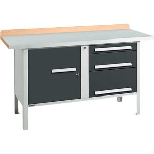 Kastenwerkbank Schäfer Shop Select PWi 150-7, ESD, Buche Multiplexplatte, mit Stahlabdeckung, bis 750 kg, B 1500 x T 700 x H 840 mm, Anthrazit