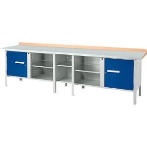 Kastenwerkbank Schäfer Shop Select PWi 300-1, ESD, Buche Multiplexplatte, mit Stahlabdeckung, bis 750 kg, B 3000 x T 700 x H 840 mm, Enzianblau Kastenwerkbank Schäfer Shop Select PWi 300-1, ESD, Buche Multiplexplatte, mit Stahlabdeckung, bis 750 kg, B 3000 x T 700 x H 840 mm, Enzianblau
