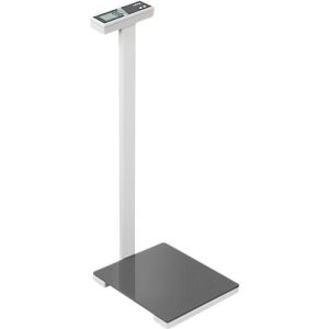 KERN Personenwaage MPL 200K-1P, BMI-Funktion, Wägebereich bis 250 kg, Glaswägeplatte, Stativ, AUTO-OFF-Funktion, Einheitenumschaltung, B 350 x T 350 x H 960 mm, schwarz/weiß