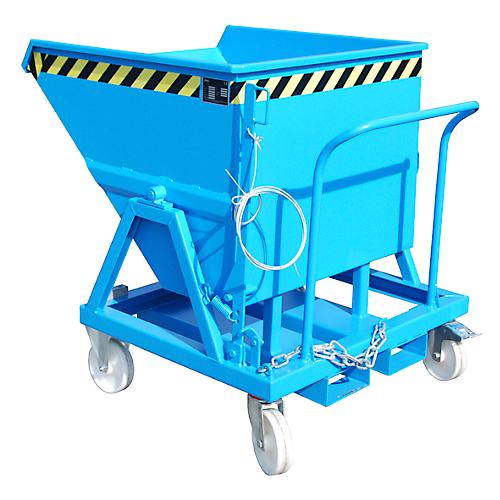 Kippmulde Bauer KS 400, Stahl, blau, B 1220 x T 1200 x H 1115 mm, 400 l, bis 1000 kg, Rollen, Manuelle Kippvorrichtung