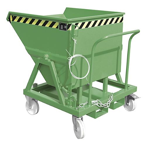 Kippmulde Bauer KS 400, Stahl, grün, B 1220 x T 1200 x H 1115 mm, 400 l, bis 1000 kg, Rollen, Manuelle Kippvorrichtung