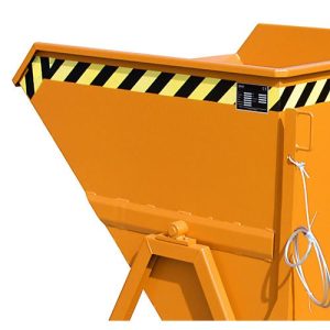 Kippmulde Bauer KS 550, Stahl, orange, B 1245 x T 1200 x H 1170 mm, 550 l, bis 1000 kg, Rollen, manuelle Kippvorrichtung