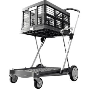 Klappmobil CLAX®, 2 Etagen, Tragkraft bis 60 kg, Lenk- & Bockrollen, inkl. 46 l Klappbox, Aluminium & Kunststoff, grau/grau
