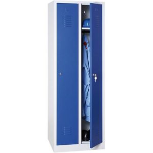 Kleiderspind, 2 Türen, Zylinderschloss, B 500 x H 1800 mm, lichtgrau/blau