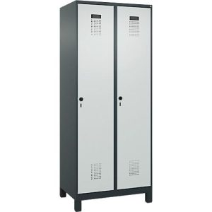 Kleiderspind C+P Evolo Plus, 2 Abteile, 400 mm Abteilbreite, mit Füßen, Anschlag rechts, B 800 x T 500 x H 1950 mm, Drehriegel, anthrazitgrau/lichtgrau