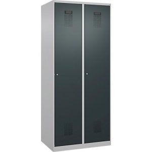 Kleiderspind C+P Evolo Plus, 2 Abteile, 400 mm breit, Zylinderschloss, Soft-Anschlag, B 800 x T 500 x H 1850 mm, weißaluminium/anthrazitgrau