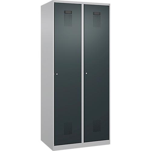 Kleiderspind C+P Evolo Plus, 2 Abteile, 400 mm breit, Zylinderschloss, Soft-Anschlag, B 800 x T 500 x H 1850 mm, weißaluminium/anthrazitgrau