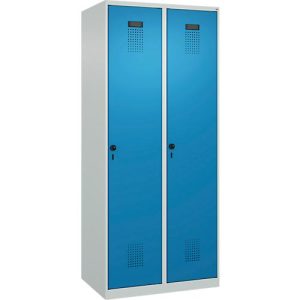 Kleiderspind C+P Evolo Plus, 2 Abteile, Anschlag rechts, Sicherheits-Drehriegel, B 800 x T 500 x H 1850 mm, lichtgrau/lichtblau