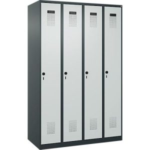 Kleiderspind C+P Evolo Plus, 4 Abteile, Anschlag rechts, Sicherheits-Drehriegel, B 1200 x T 500 x H 1850 mm, anthrazitgrau/lichtgrau
